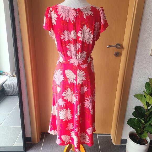 Talbots Pink Floral Chrysanthemum Belted Button Front Midi Shirt Dress 8 Petite - Picture 9 of 16